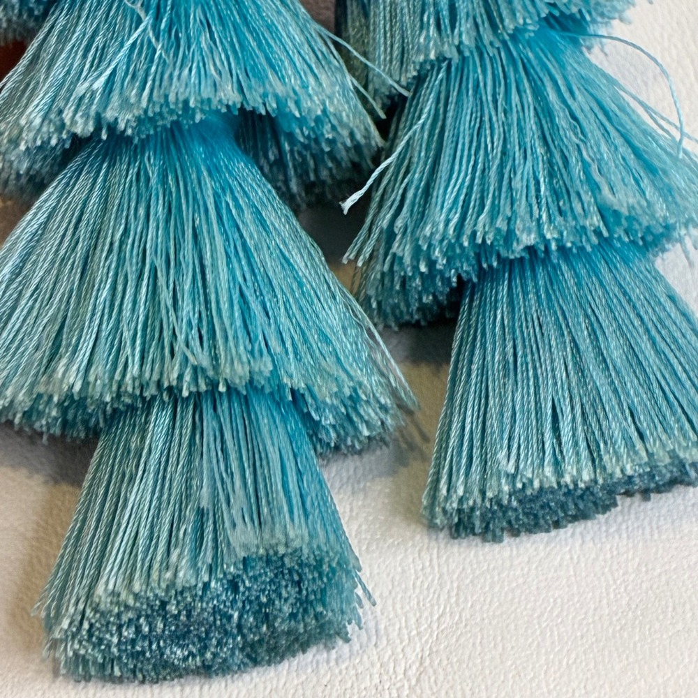BaubleBar Tassel Earrings Tiered Fringe Turquoise Blue Abalone Shell Statement - Picture 13 of 14